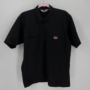 Ben Davis Mens Short Sleeve Half Zip Work Shirt Black Heavyweight Twill Medium